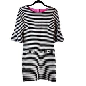 Lilly Pulitzer Alden Black and White Striped Bell Sleeve Dress Gold Button XS